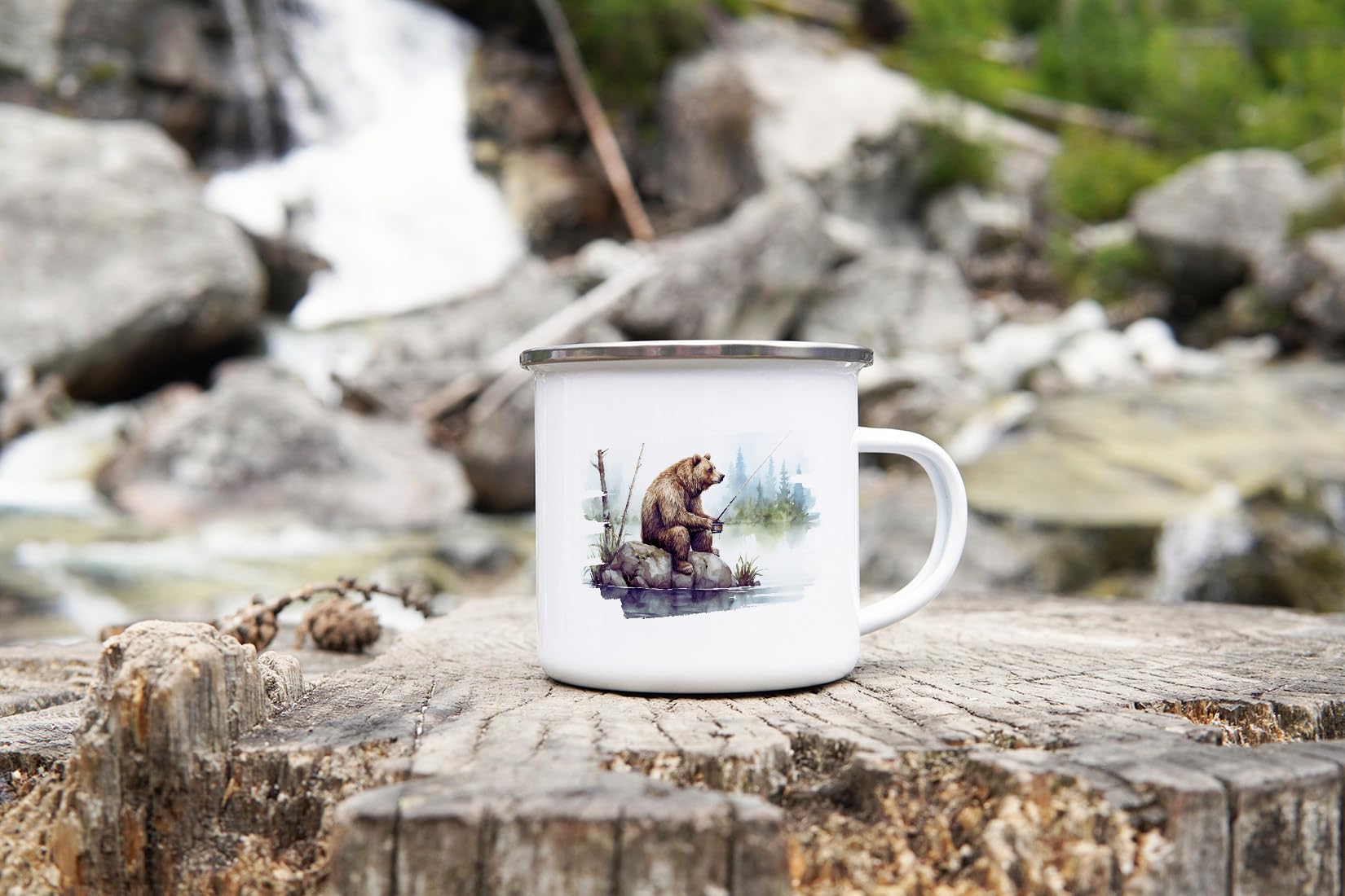 MAXIKIWI - Tazza da campeggio smaltata resistente per caffè o tè per uso interno ed esterno - Acquerello animale carino - 350 ml