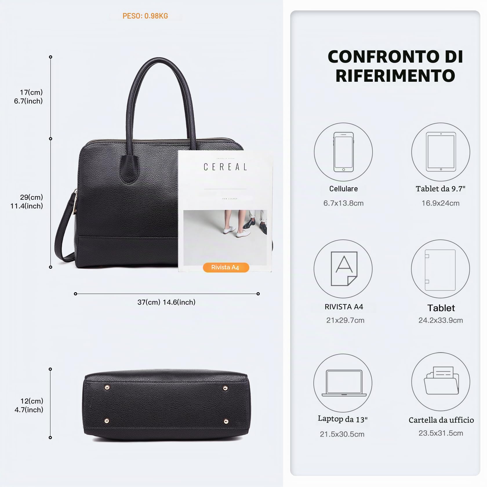 Miss Lulu Borsa Lavoro Donna Grande, Porta PC 13 Pollici, Borsa Università Impermeabile Tracolla Tote Pelle PU per Business Scuola Shopper