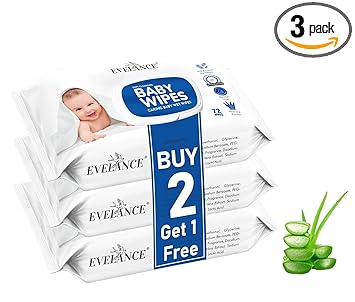 Evelance Soft Cleansing Baby Wipes With Lid, 72 Wipes (Pack of 3)