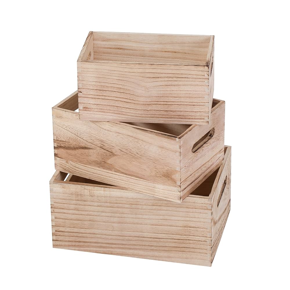 Amazon.co.jp: ファームハウス アンティーク 木箱 入れ子式 3点