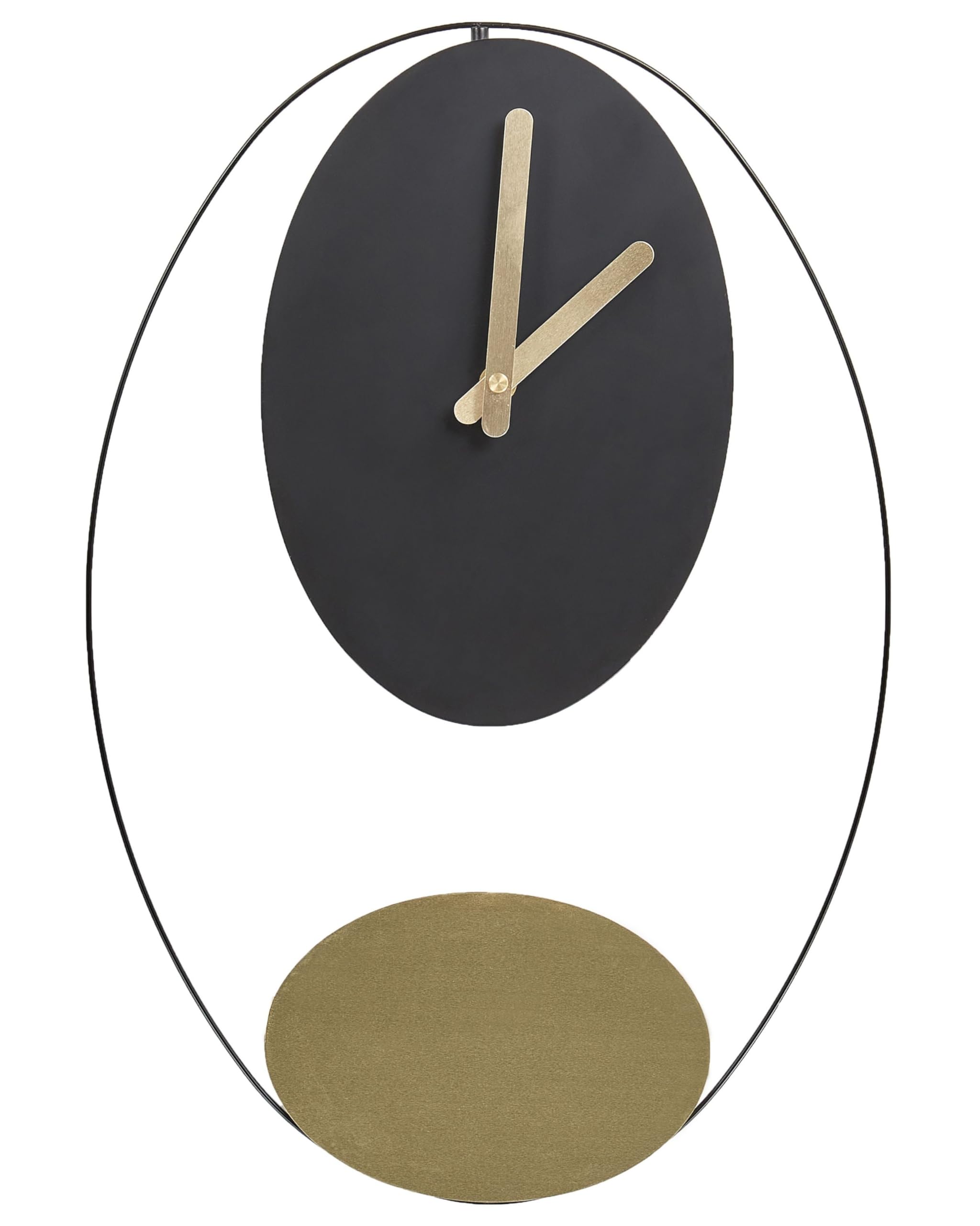 Beliani Wanduhr mit Pendel schwarz/Gold batteriebetrieben oval ohne Zahlen Manigod