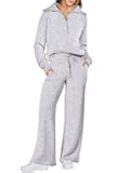 Women 2 Piece Outfits 2025 Fall Fashion Airport Wide Leg Pants Lounge Set Leisure Travel Vacation Clothes Sweatsuits