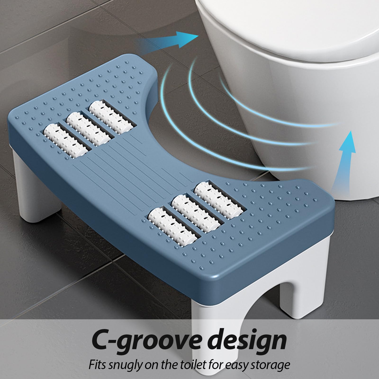 Toilettenhocker Erwachsene, Toilettenhocker Klappbar Hoch, Staubfrei und Rutschfest WC Hocker Erwachsene, Eingedickter Klohocker für Assist Relieve Verstopfung, Blähungen, Reizdarmsyndrom (Blau)