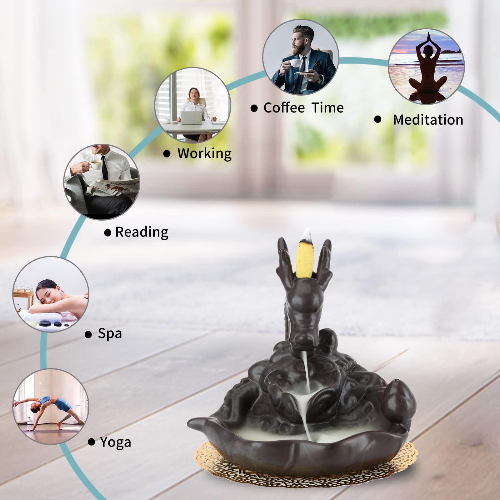XUDREZ Handgemaakte Keramische Draak Wierookbrander met Glazen Kralen en 20 Reflux Wierook Kegels - Voor Huisdecoratie