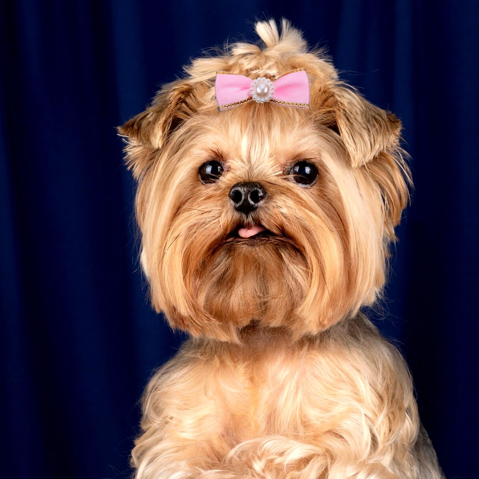 Fiocchi per cani piccoli e carini con elastici in pizzo strass perle accessori capelli idea regalo (rosa)