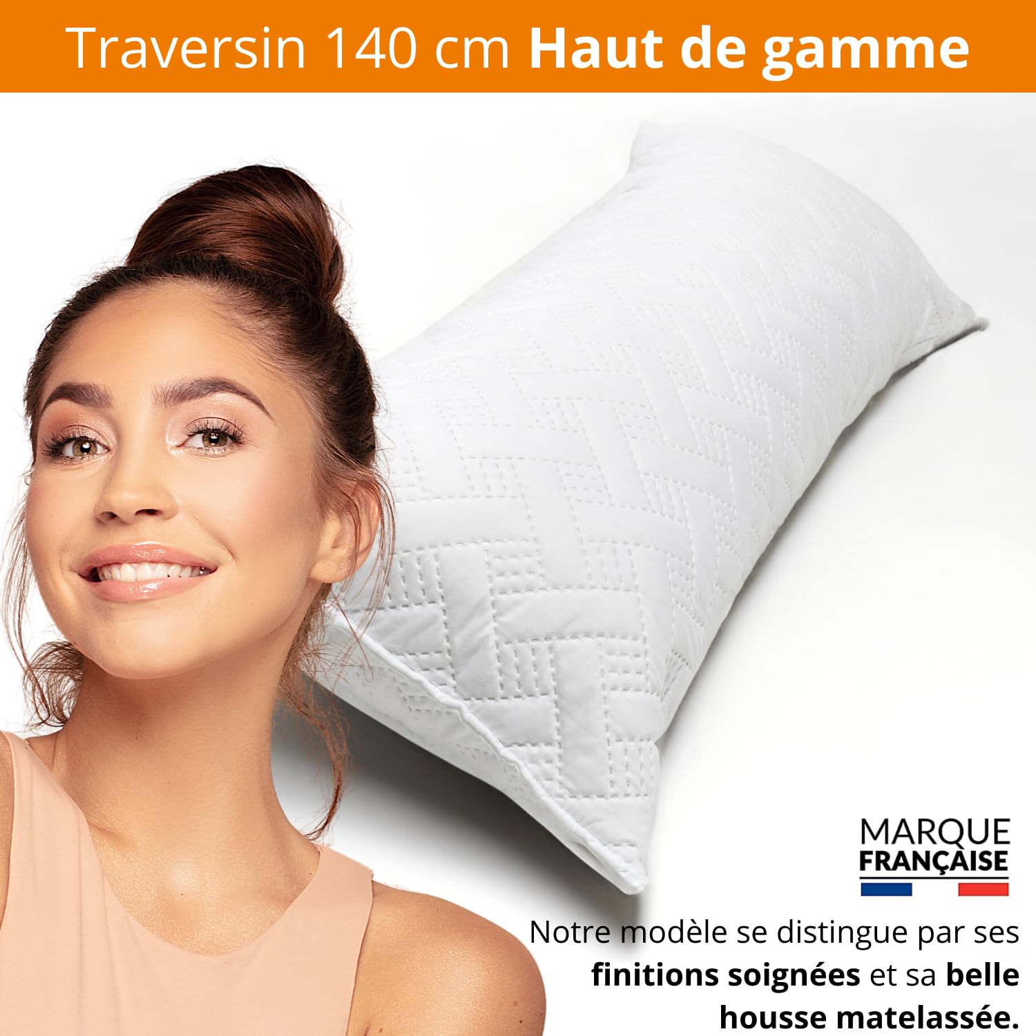 Traversin 140 Cm Ferme Polochon pour Dormir sur Le côté/Traversin 140 cm Memoire De Forme Enfant/Adulte (1 Personne ou 2 Personnes) - Oreiller Traversin avec Housse Matelassée - Taie Premium