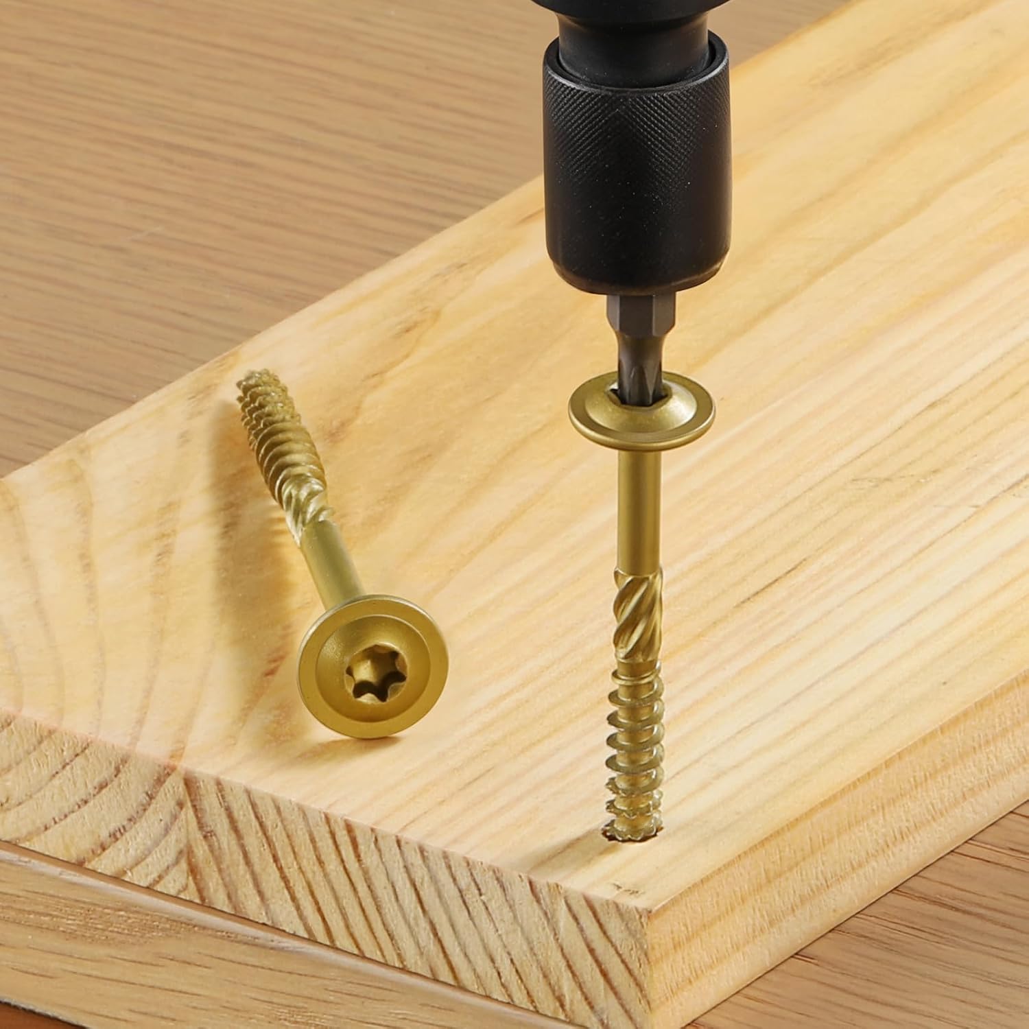 Lag Screws #14 x 6 Inch, (5lb, 114pcs) Heavy Duty Construction Structural Exterior Wood Timber Screws, Torx Drive Washer Head Rust Resistant Golden Epoxy Coated, with T30 Star Bit