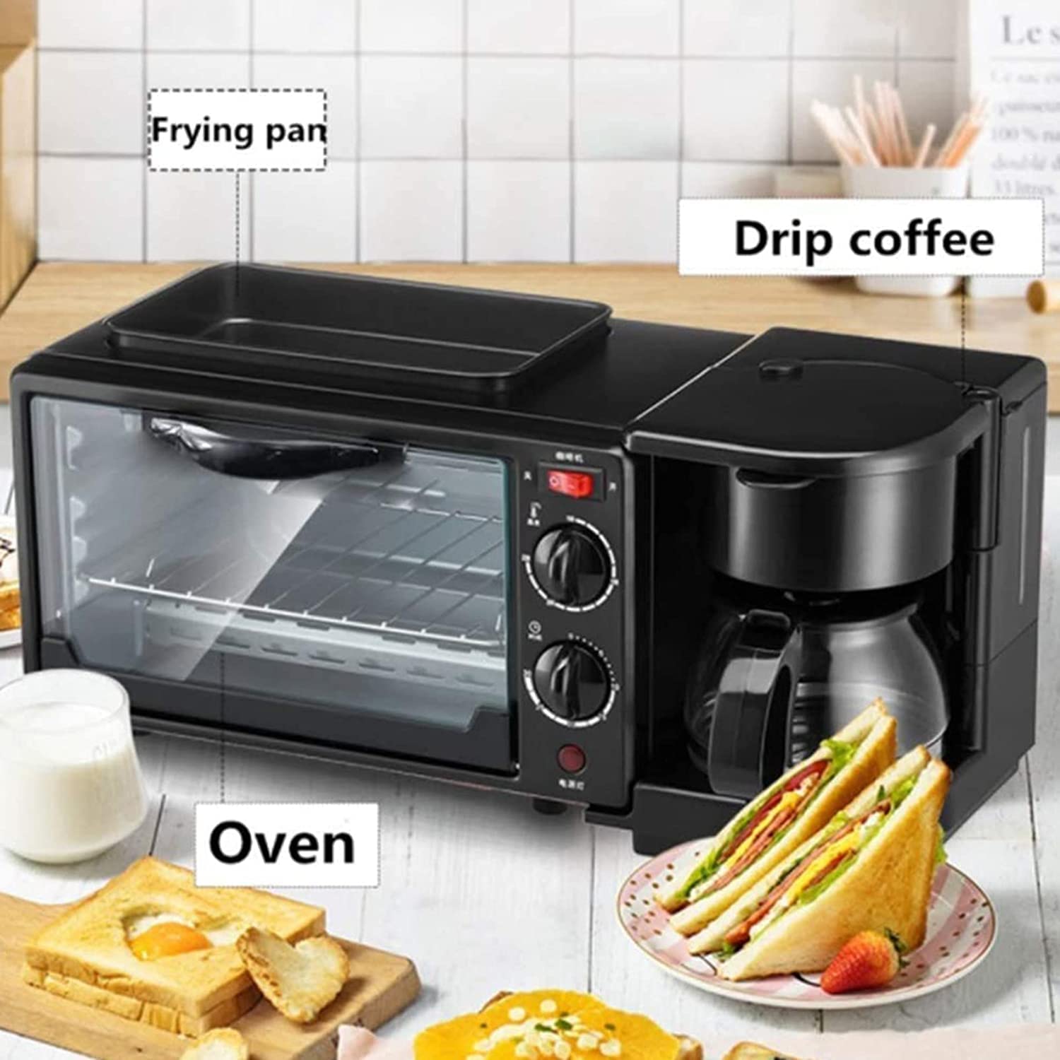 Máquina de Desayuno 3 en 1, Mini Horno, máquina de sándwich a la Parrilla eléctrica Multifuncional, tostadora de Acero Inoxidable con Plancha for Hacer Pasteles de sándwiches de café
