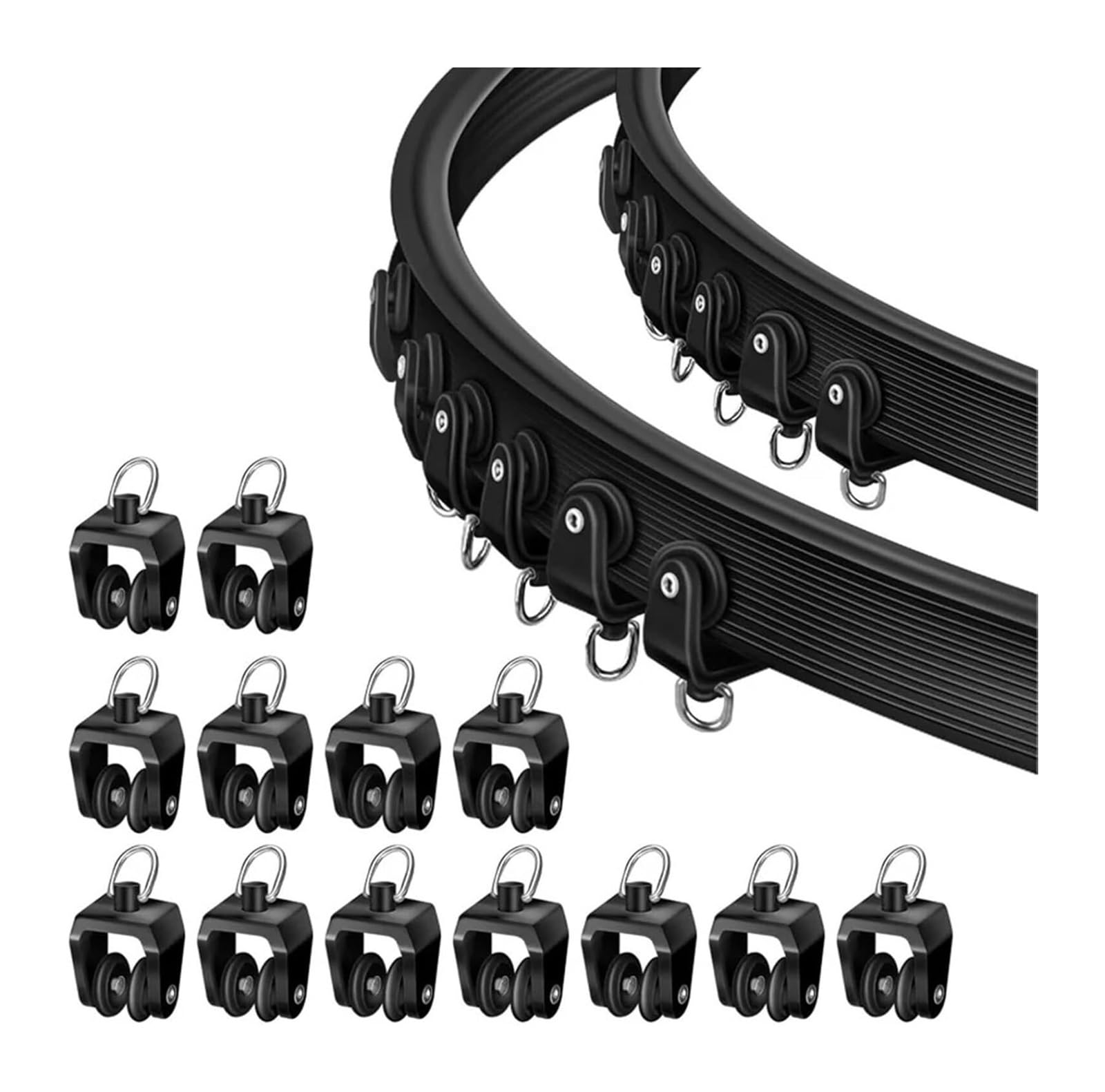 Cyjaznhh Black Curtain Track Gliders Ceiling Rollers 11Mm Plastic Hooks(Black)