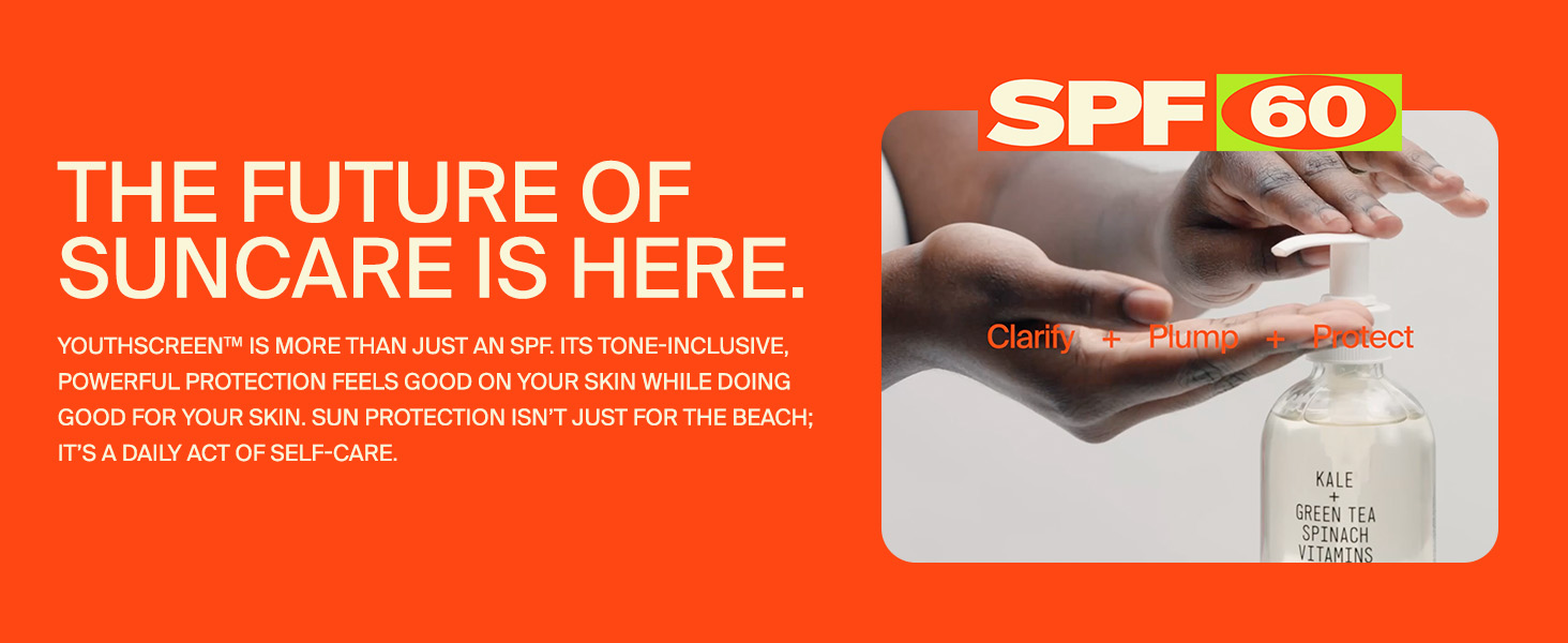 Youth To The People Youthscreen Sunscreen with SPF 60, Daily Hydration + Pollution Defense, Invisible Broad Spectrum Sunscreen, No White Cast, Dewy Finish, Non-comedogenic -1.3 fl oz