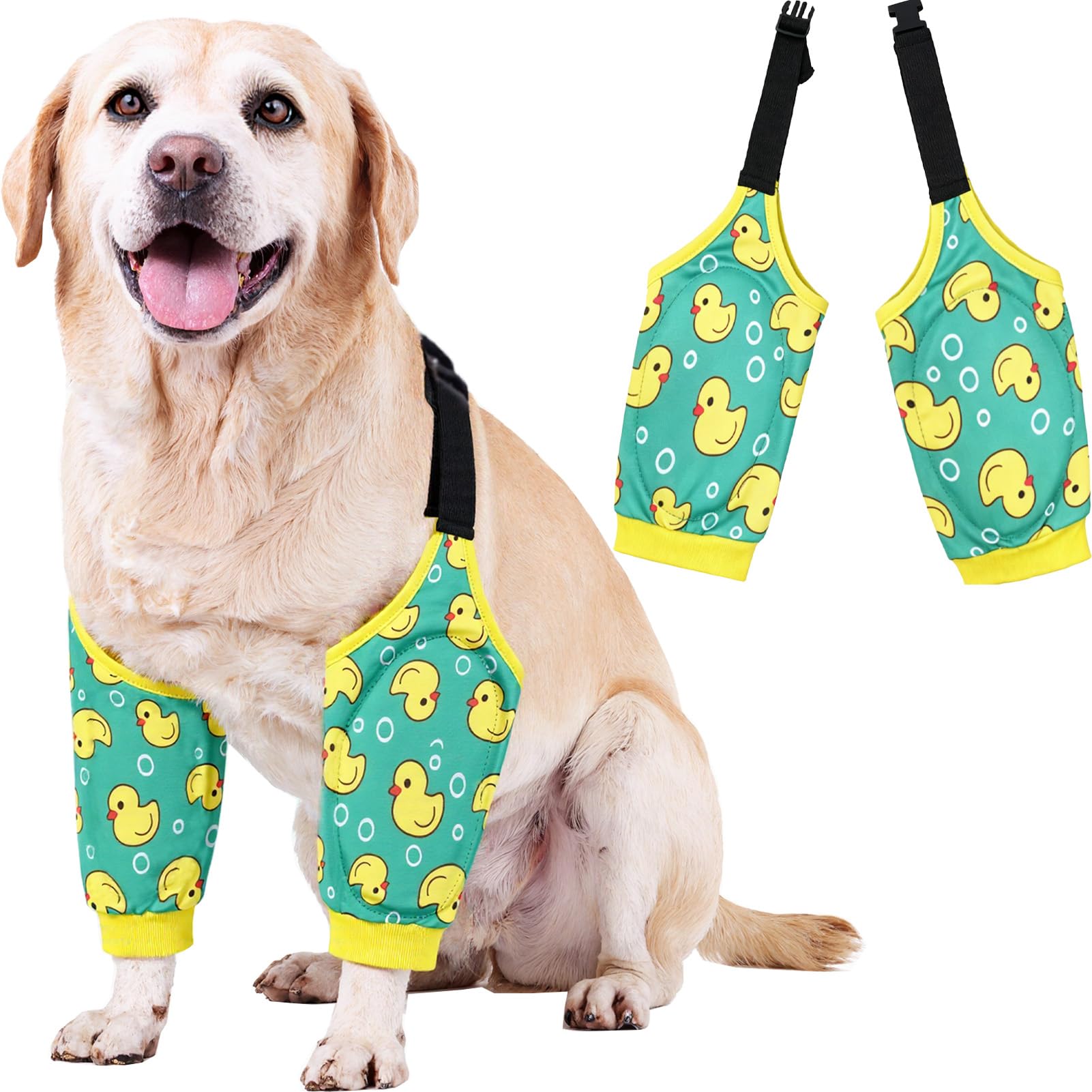 Dog Elbow Wraps Knee Protector Pads Elbow Callus Treatment Sleeve for Wounds Front Legs Prevent Licking for Medium Large Dogs 2XL,Duck