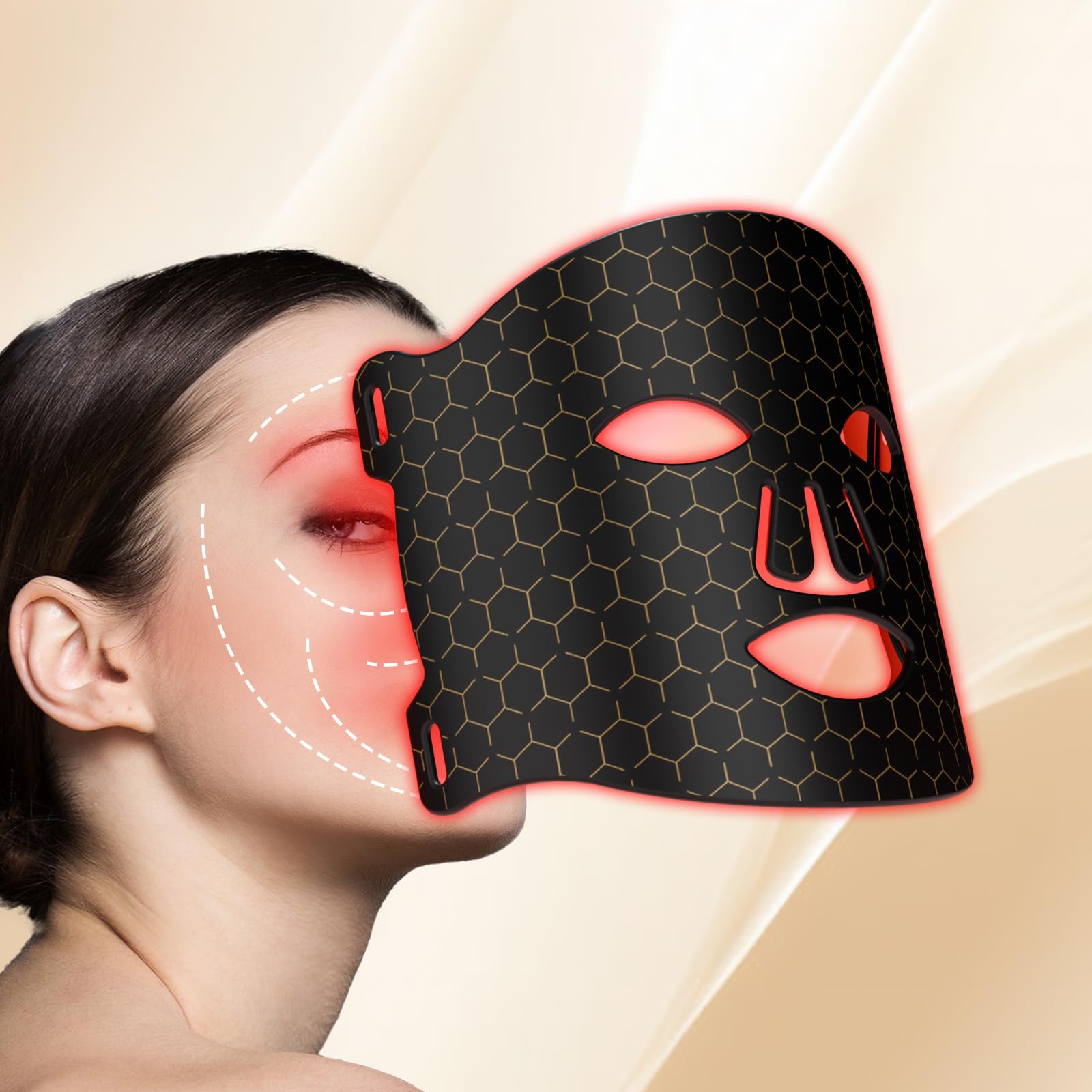 LED Maske Gesicht – LED Gesichtsmaske Lichttherapie mit 7 Modi, Red Light Therapy Face Mask 7 Funktion Mit Controller, Aufladbar Rotlicht Maske Gesicht für Anti-Aging (Schwarz)