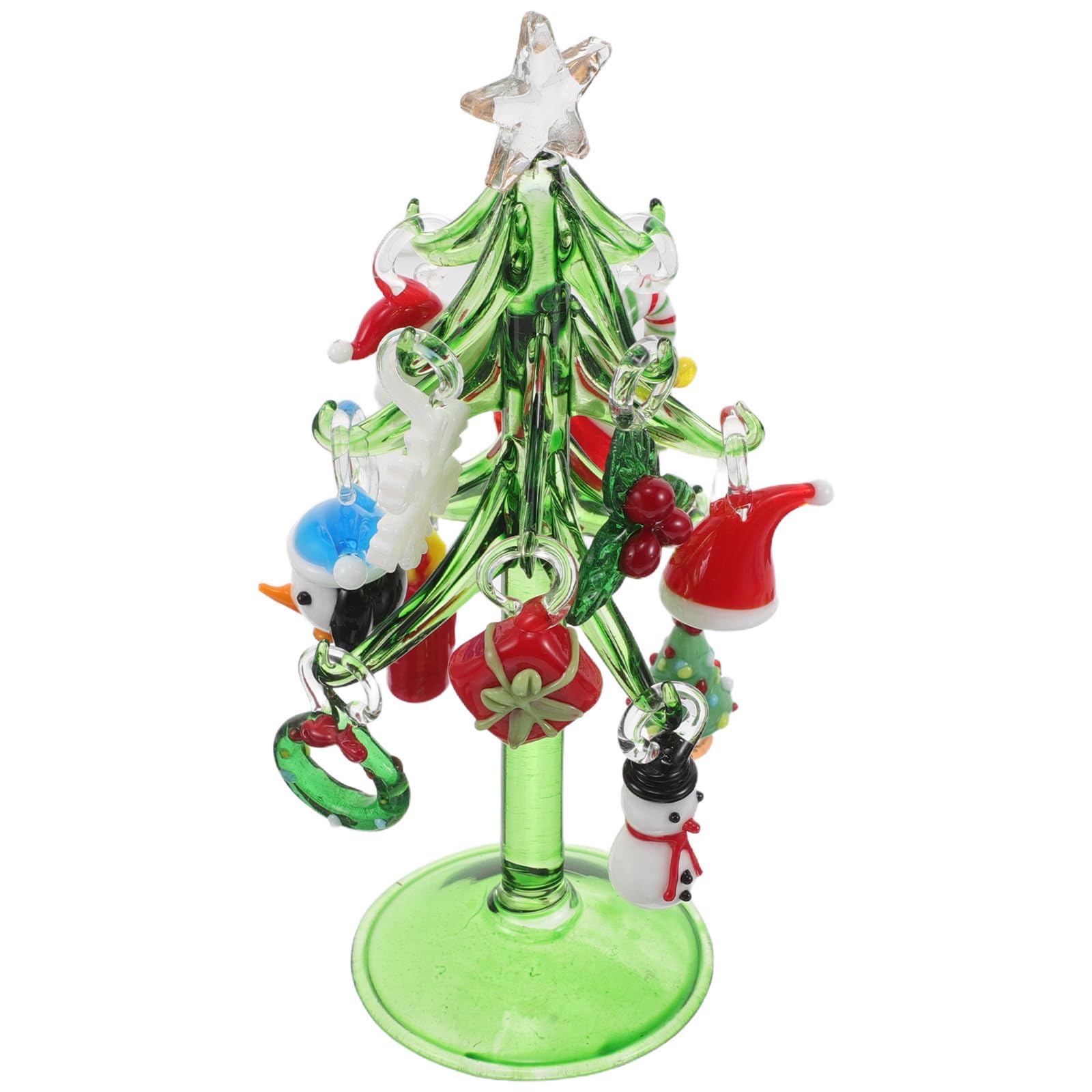 Sapin de Noël en verre vert avec bonhomme de neige compact DOITOOL pour table