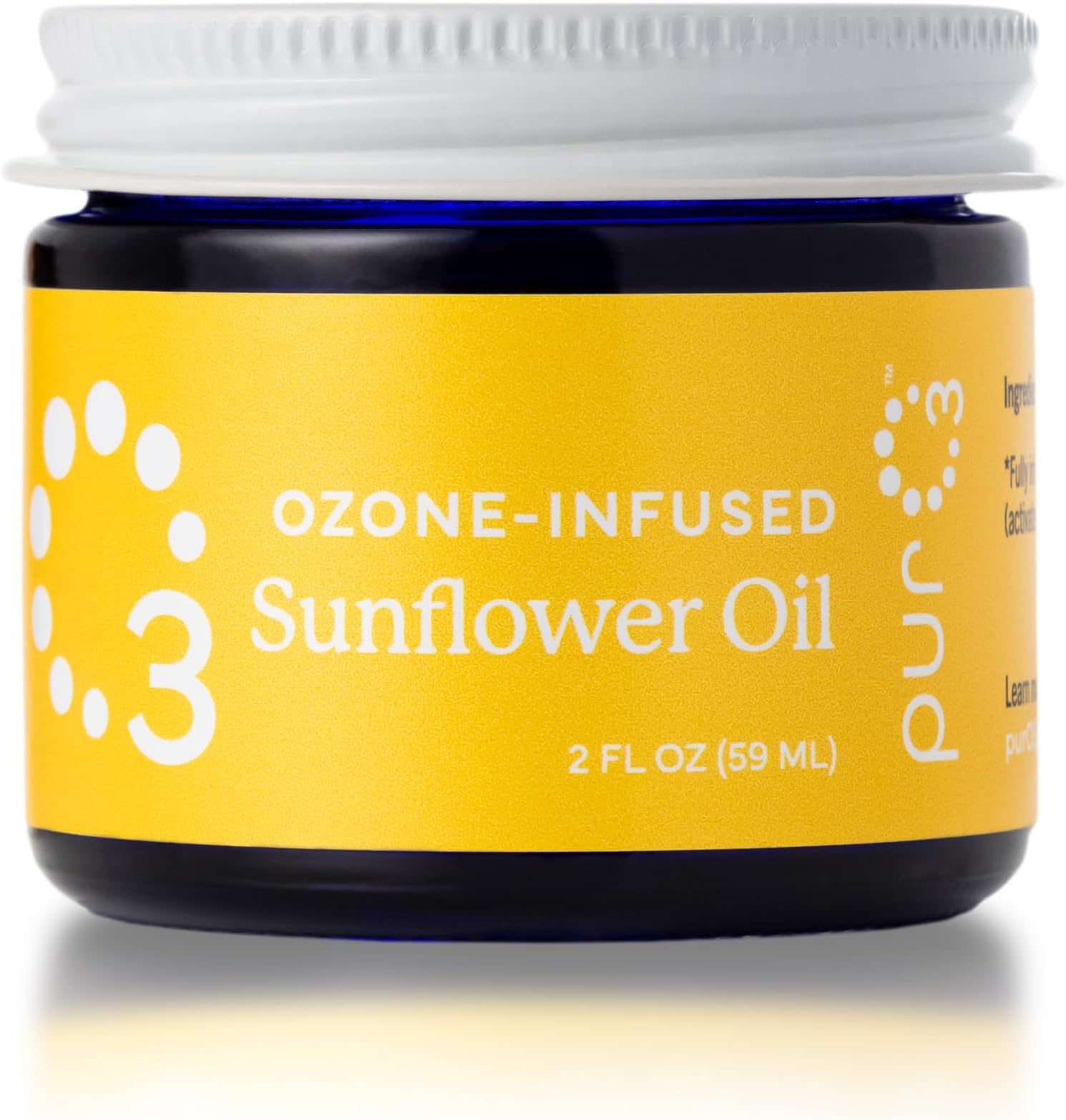 PurO3 Ozonated Sunflower Oil – Pure, Natural, Organic Skincare for Face & Body – Oxygenated Healing Lotion, Moisturizer & Beauty Cream in a Glass Jar – O3 Therapy Salve, 2 oz