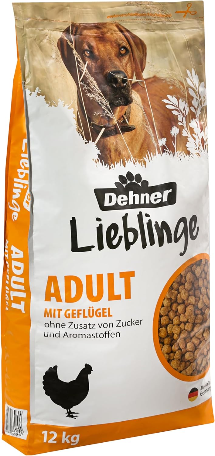 Dehner Hundefutter Crispy Mix, Trockenfutter für ausgewachsene Hunde, Geflügel, 12 kg (Die Verpackung kann variieren)