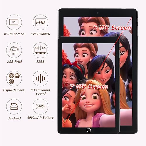 Miniatura 3 de HeavenBird Tablet infantil de 8 pulgadas, tableta inteligente para niños con lápiz capacitivo y auriculares, Android 10, 2 GB y 32 GB, pantalla