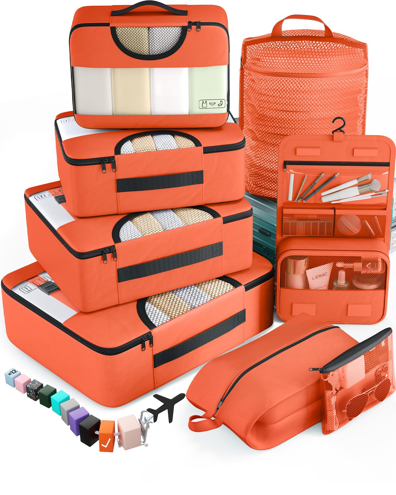 Veken 8 Set Packing Cubes for Travel Essentials, Suitcase Organizer Bags in 4 Sizes, Carry-On Luggage Accessories with Large Laundry & Hanging