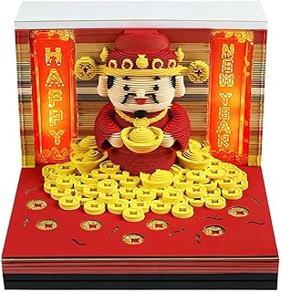 3Dカレンダー 2026、タイムピースウィークリーカレンダー、3Dメモパッドデスクトップデコレーション、富の神紙彫刻アート、DIYメモ帳デコレーションギフト、クリスマス誕生日用