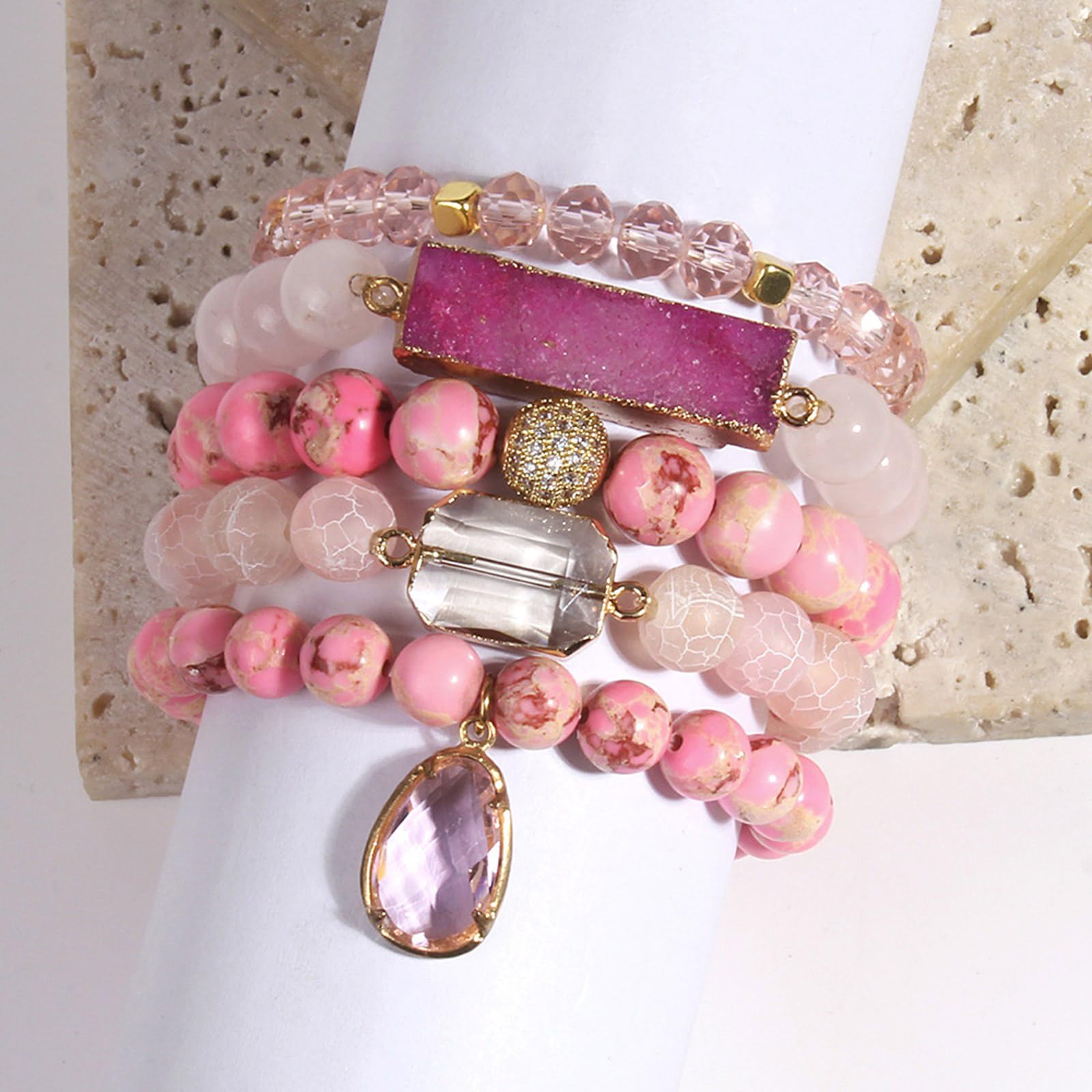 WZGWDC Gioielli Fatti a Mano Bracciale con Perline Fascino Regolabile Pietra Artistica