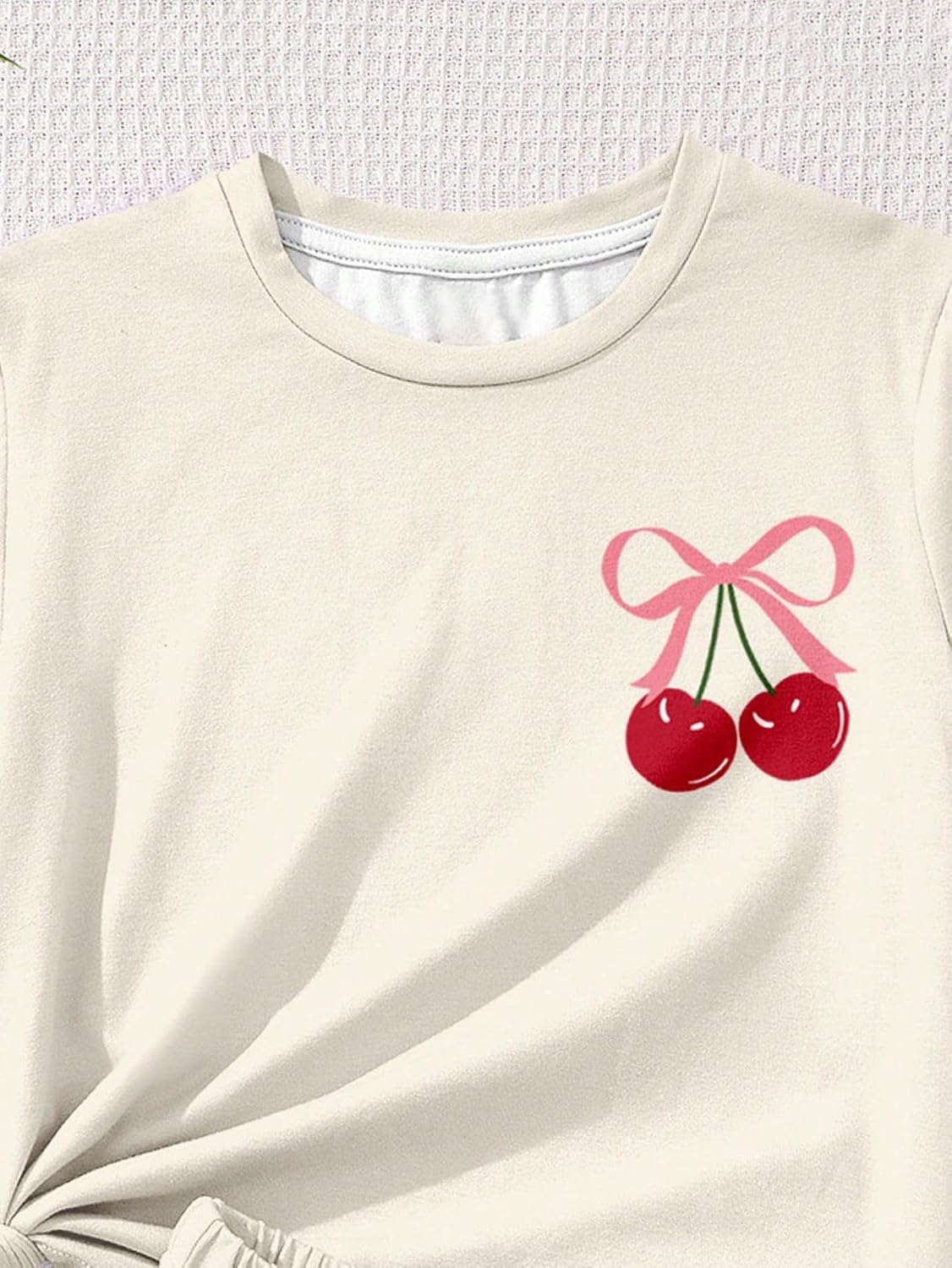 Girl's 2 Piece Outfits Cherry Bow Graphic Tee Shirt and Shorts Set Cute Summer Outfits - Image 5