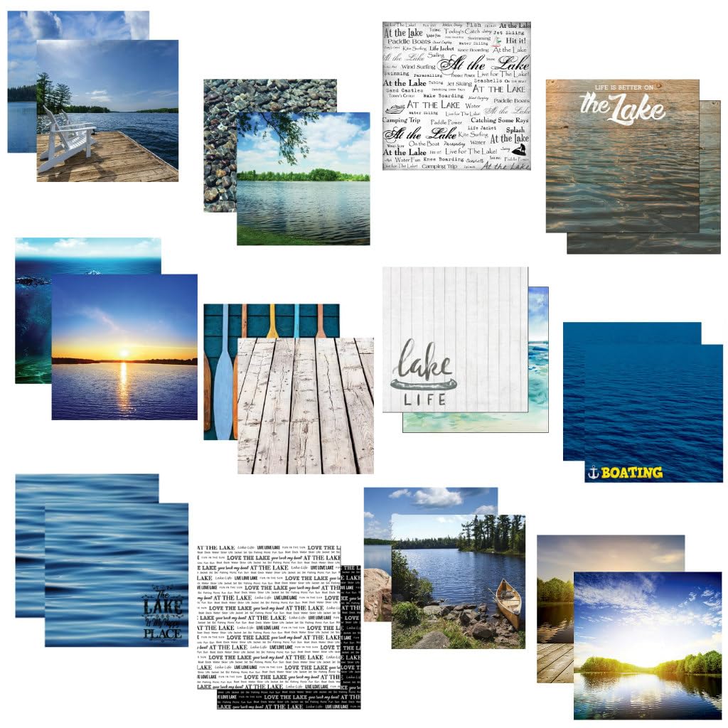 Custom Bundle 12 Lake Life & Boating Themed 12" x 12" Scrapbook Papers - Various Brands