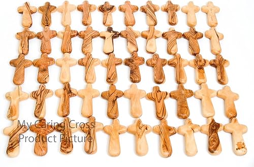 Miniatura 5 de Cruz de cuidado y sujeción de madera de olivo certificada con bolsa y tarjeta (1, grado A +, grano en ambos lados)