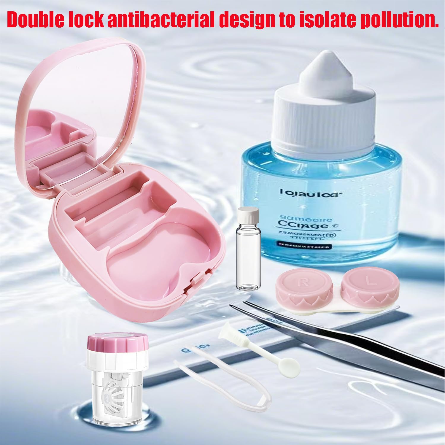 Kit de estuche para lentes de contacto con arandela limpiadora, kit de herramientas de extracción de aplicador de lentes de contacto con botella de solución de espejo para uso diario y