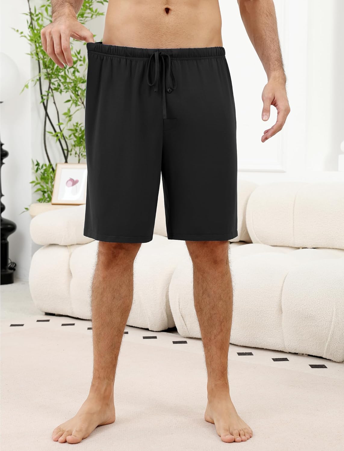 Ekouaer Mens Pajama Shorts Bamboo Rayon Pj Bottoms Soft Sleep Shorts Soft Drawstring Loungewear With Pockets 2 Pack S-3XL - Image 2