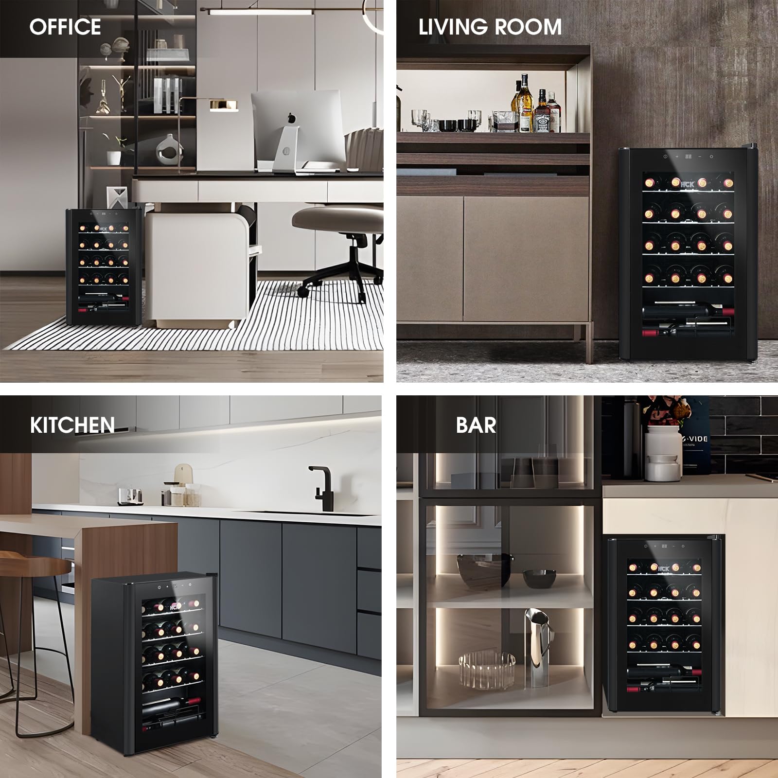 HCK 70L Weinkühlschrank für 24 Flaschen 4-22°C Glastür Schwarz