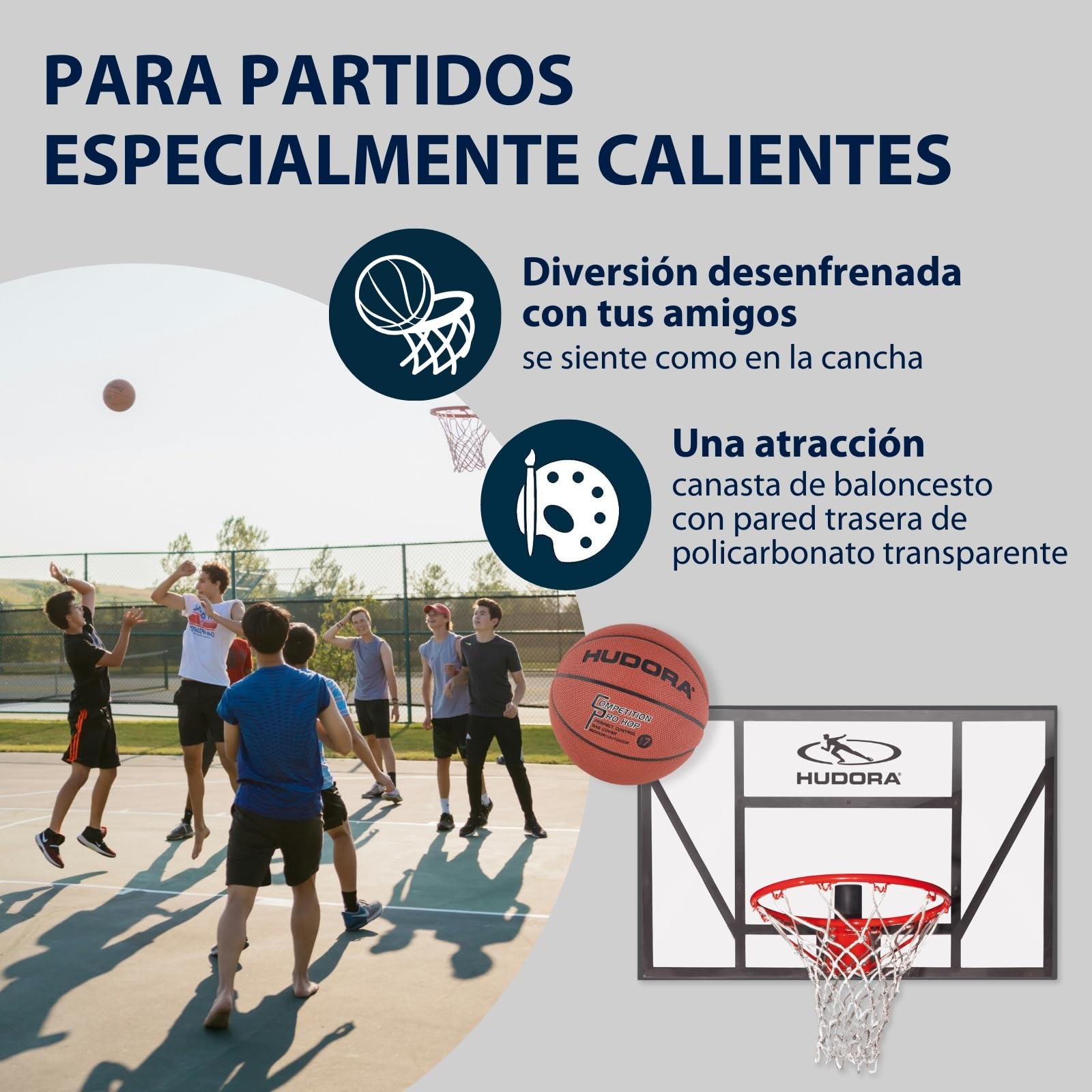 Hudora Tablero de Baloncesto Competition Pro - Cesta de Baloncesto con aro de clavada elástico para Montaje en Pared para niños y Adultos