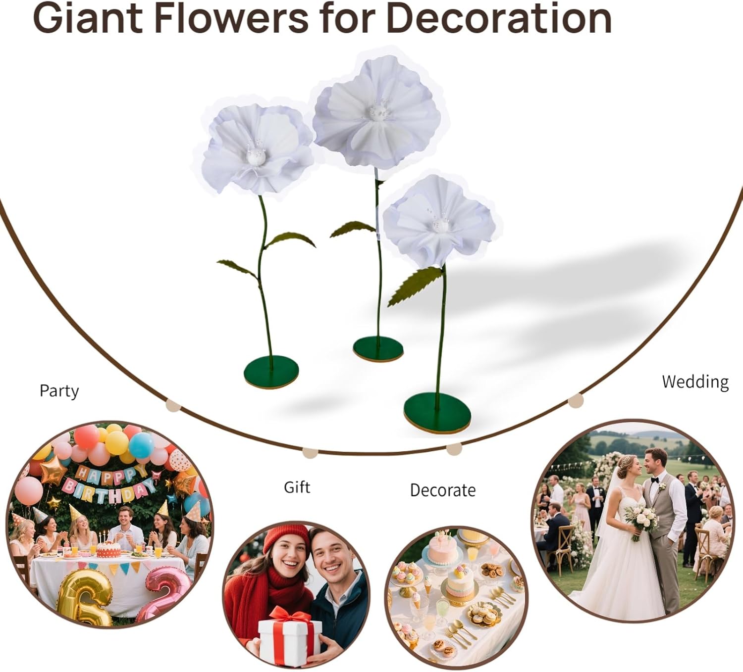 Giant Flowers for Decoration with Stand,Large Flowers for Decoration,Giant Flower(White), Flores Gigantes para Decoracion, Big Petal Flowers