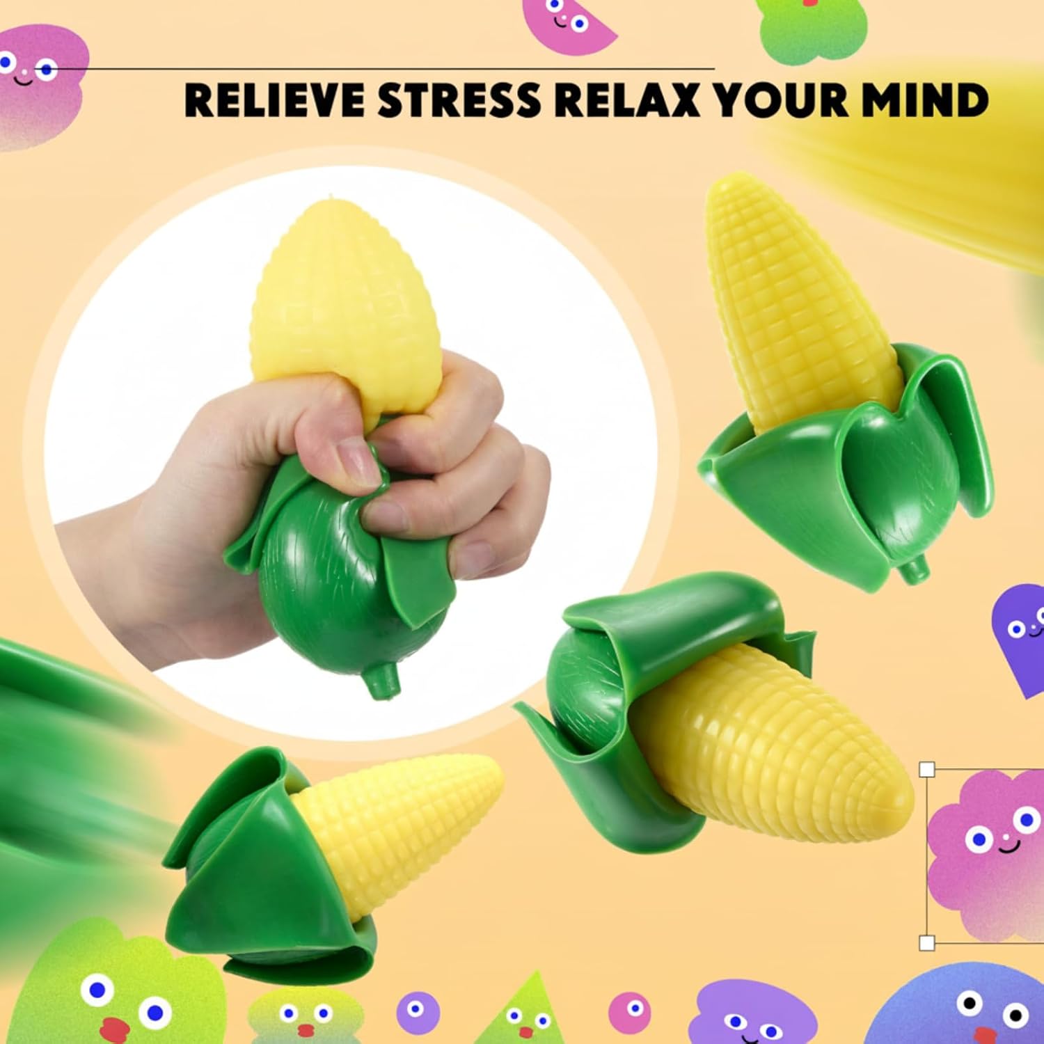 12 Pcs Fake Corn Stress Relief Novelty Decor, Soft Corn Squeeze Stretchy Fidget Decor, Hand Muscle Exercise Stress Balls, Cute Vegetable Charm Fake Decorations for Party Birthday Gift