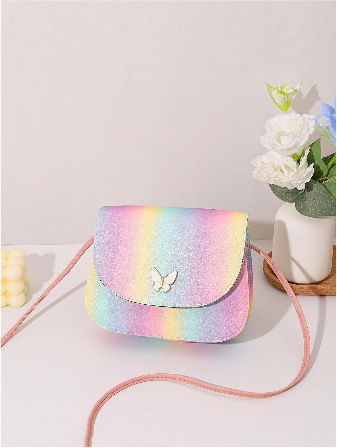 SweatyRocks Girl's Cute Glitter Purse Butterfly Decor Leather Wallet Small Crossbody Bag Multicolor One Size