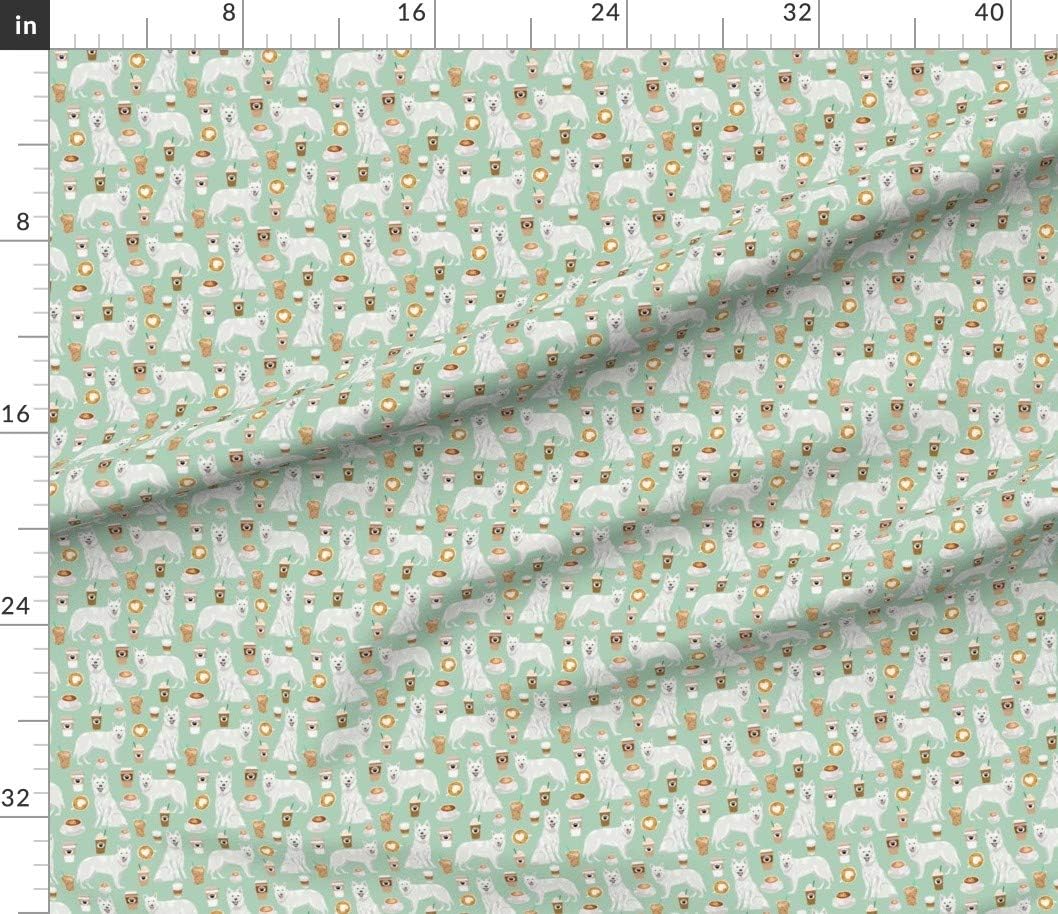 Spoonflower Fabric - White Shepherd German Shepherds Coffees Mint Dogs Coffee Green Pet Printed on Petal Signature Cotton Fabric by The Yard - Sewing Quilting Apparel Crafts Decor