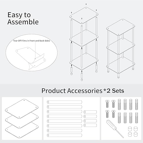 Miniatura 34 de Mesa auxiliar de acrílico transparente, mesa auxiliar de 3 niveles para sala de estar, mesitas de noche pequeñas para dormitorio, juego de 2, mesa