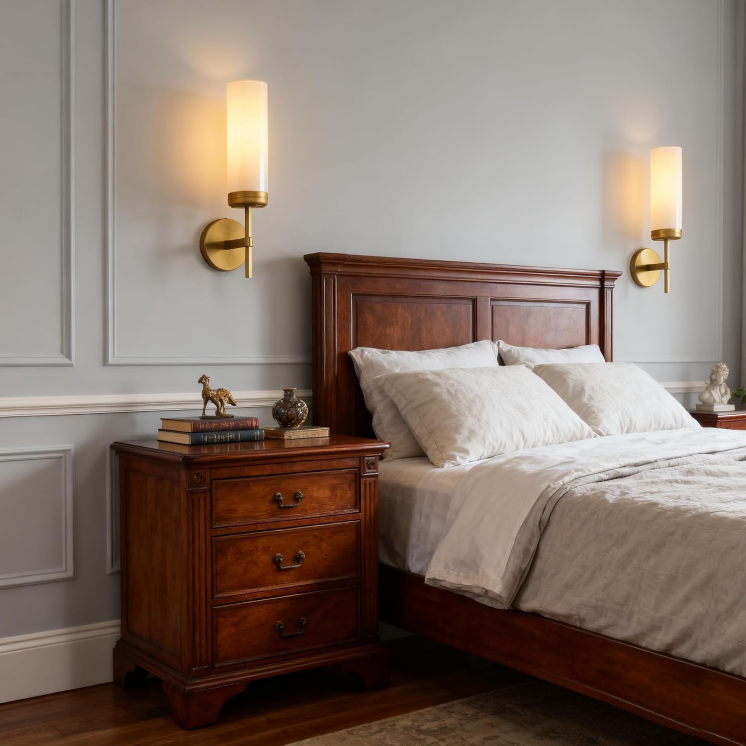 Pathson 1-Light Hardwired Wall Sconce with Milk White Tube Glass, Aluminum Modern Bathroom Sconce for Mirror, Brass Gold Wall Vanity Light Fixtures Decor for Living Room Bedroom