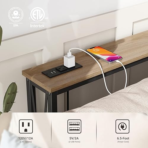 Miniatura 5 de ELYKEN Mesa de sofá de consola estrecha de 5.9 pulgadas con tomas de corriente, 5.9 pulgadas de profundidad x 63 pulgadas de ancho x 31.5 pulgadas