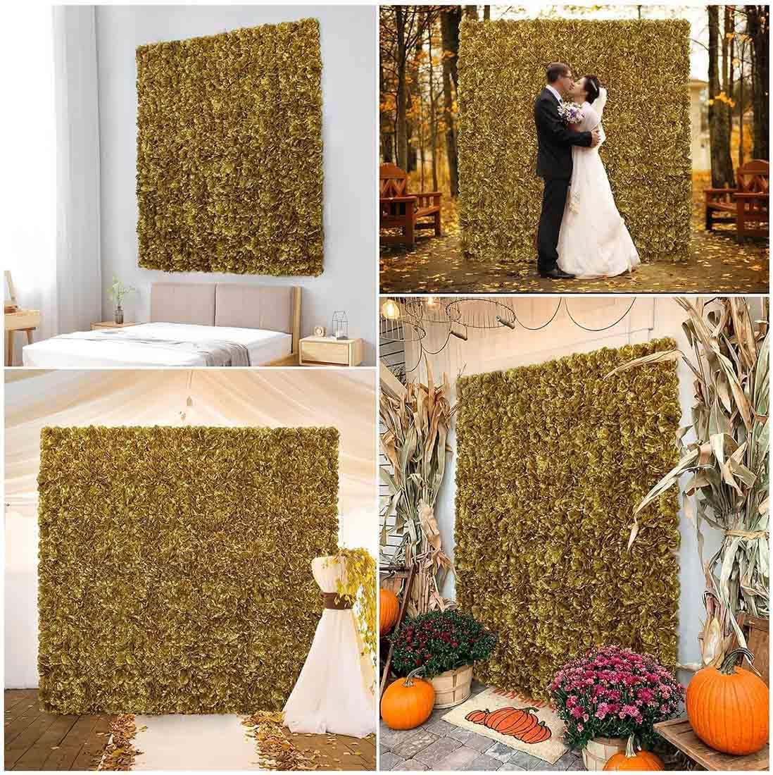 HAILM 12pcs, 3D Flowers Wall Panel 16X24 Inch, Artificial Flower Wall Background Silk Rose Mat for Home Party Wedding Backdrop Wall Decor Stage Photo Backdrop Floral Wall Arrangement, Gold