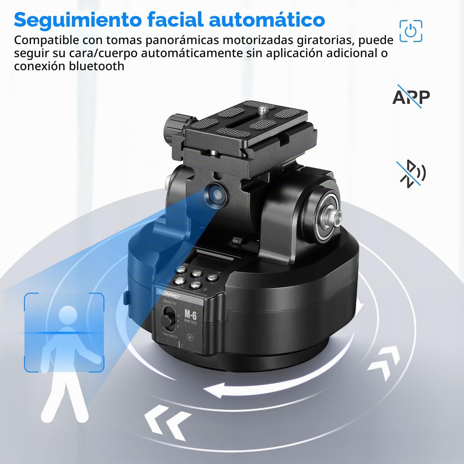 Soonpho M6 Motorizada 360 Grados Erhbarer Eléctrico Remote Panorama Trípode con Abrazadera para Teléfono y Mando a Distancia AI Face Tracking Detección de Gestos AB Dos Puntos Tipo para DSLR