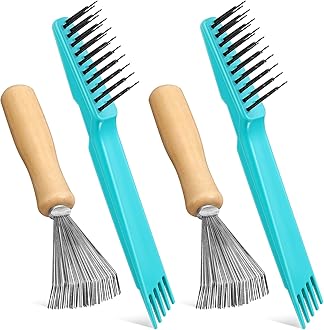 Boao 4 Pcs Hair Brush Cleaning Tool Set Mini Hair Cleaning Brush Tool Wooden Handle Mini Rakes for Removing Dust Home Salon Use(Green)