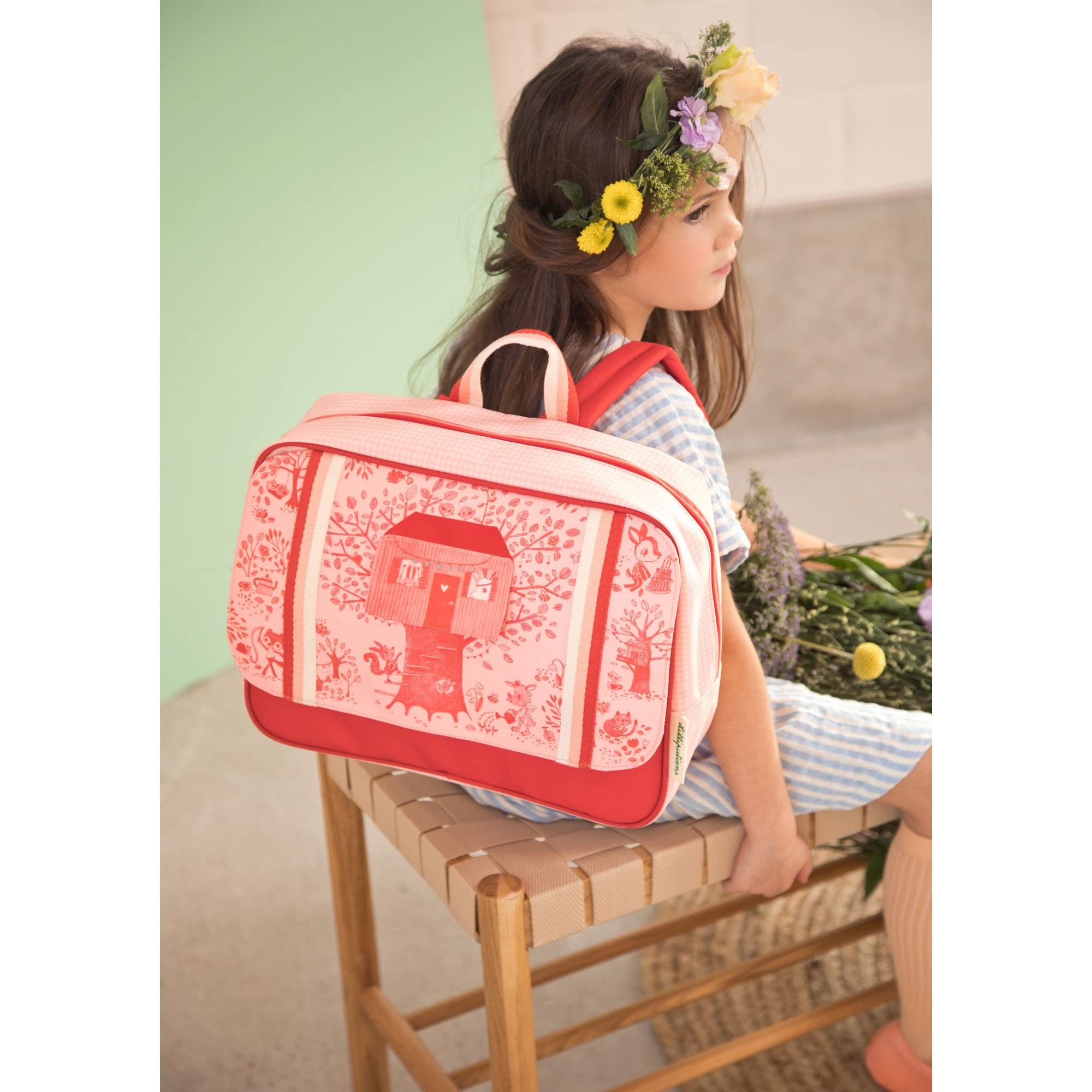 Lilliputiens - Cartable Happy Lena - Sac à dos enfant en polyester recyclé avec bande réfléchissante, compartiment A4, poche gourde - Confortable et sécurisé pour la maternelle - dès 2 ans - 84456