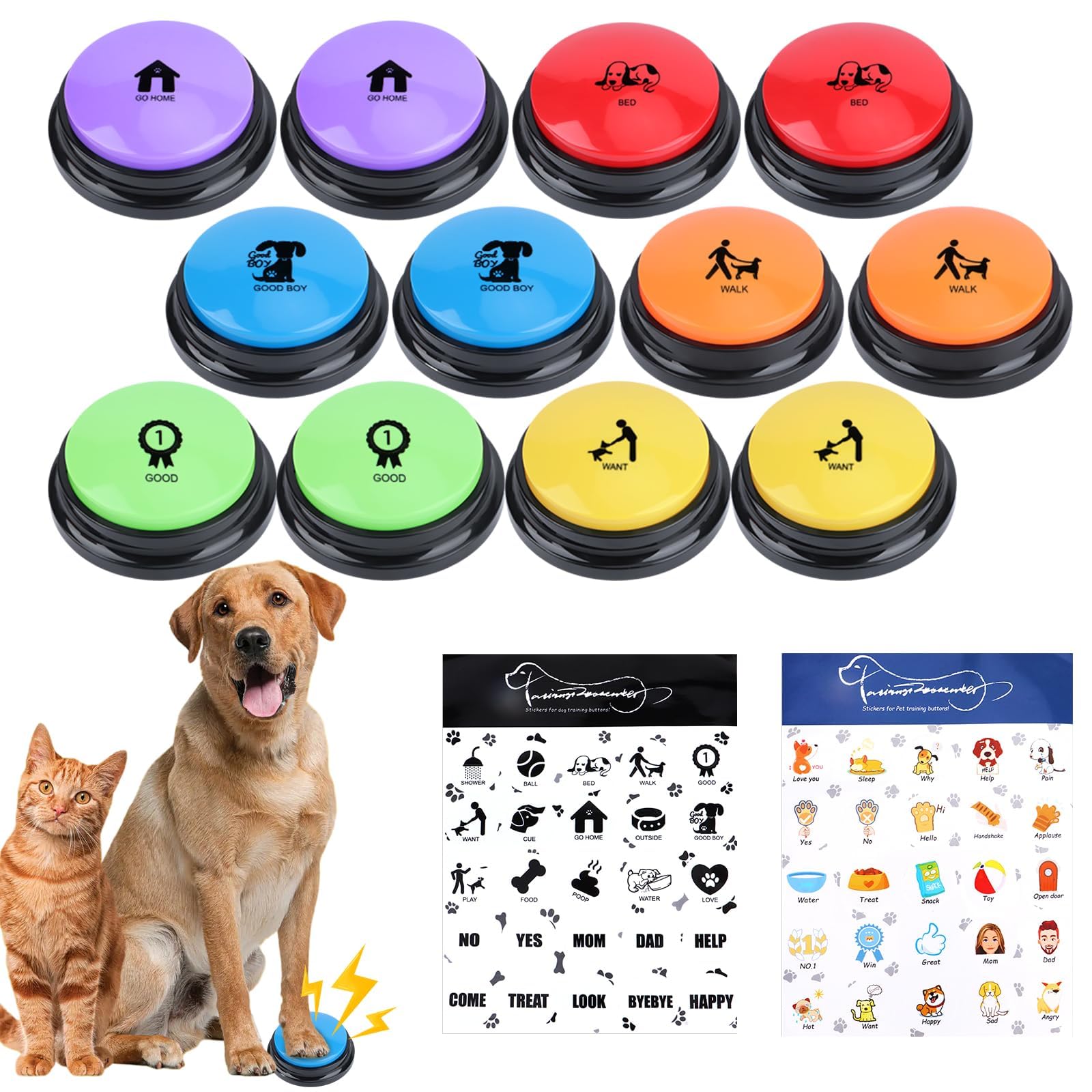 Pulsanti Parlanti per Cani, Pulsanti di Addestramento per Cani Pulsanti per Animali Domestici Pulsanti per Cani per la Comunicazione Buzzer con Funzione di Registrazione, Confezione da 4 con Tappetino