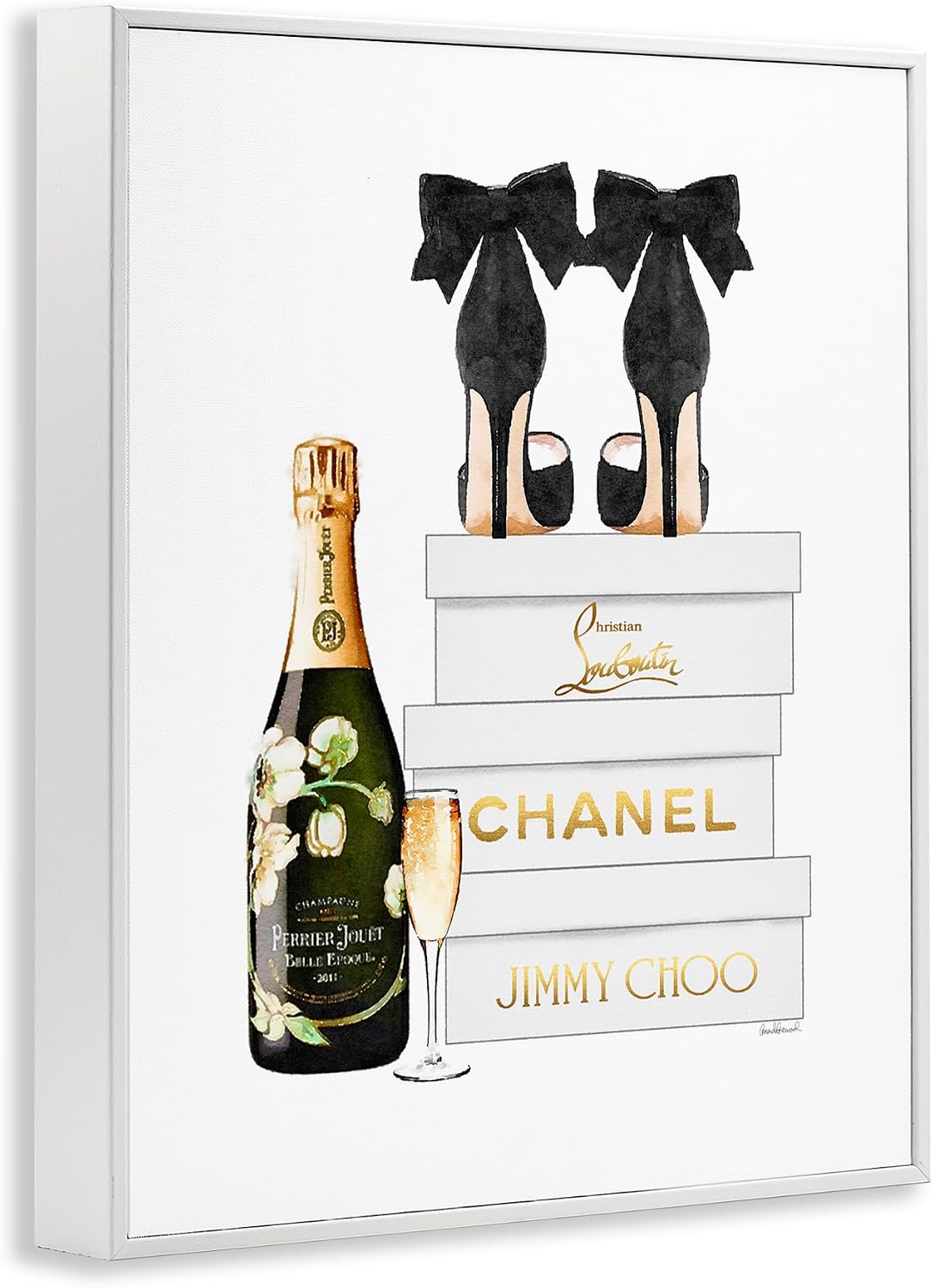 'Champagne Bubbly Black Heels Glam Shoe Boxes'| Framed Giclee Art image 2
