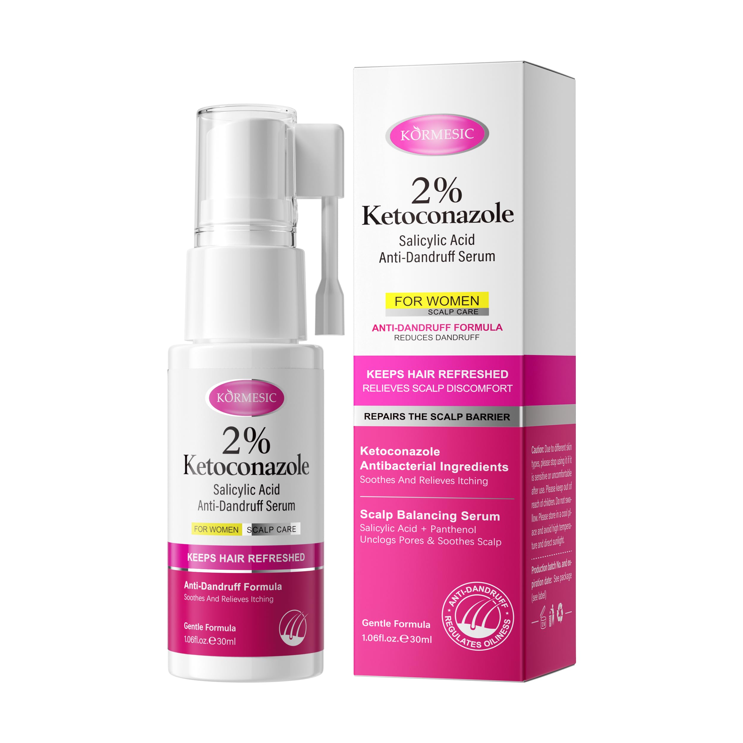 KORMESIC 2% Ketoconazole Scalp Serum with Salicylic Acid, Gentle Scalp Care Serum for Women, Helps Minimize Flaky Look, Soothes Itchy Scalp, Balances Oil