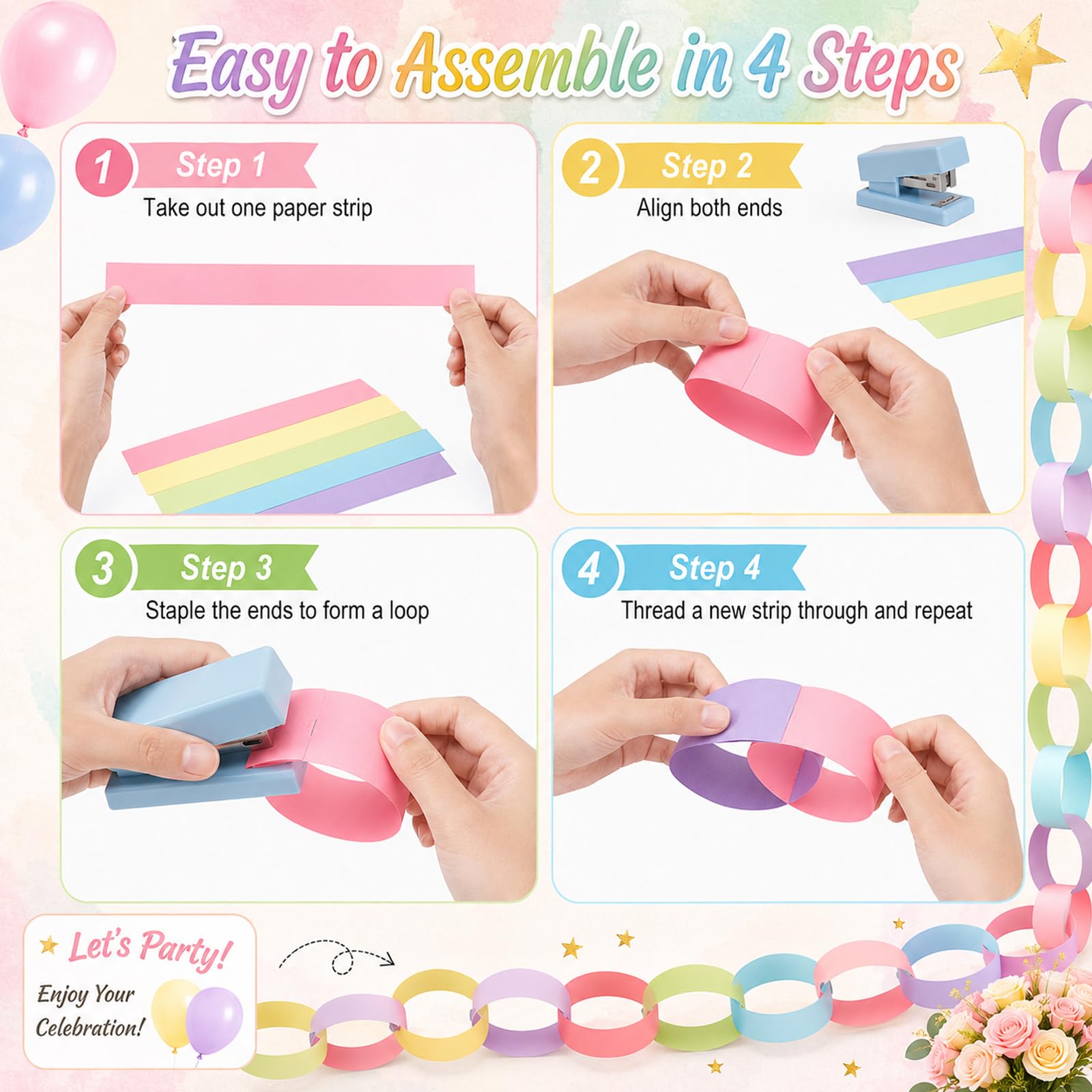 Kit de cadenas de papel para fiestas con globos, guirnalda de estrellas y
