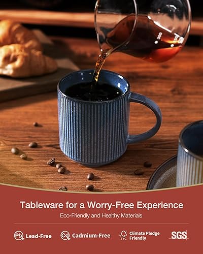 Miniatura 77 de famiware Star - Juego de tazas de café para 6 unidades, 12 onzas, con asa, para café, té, cacao, leche, cerámica, carbón oscuro mate Star-Matte Dark