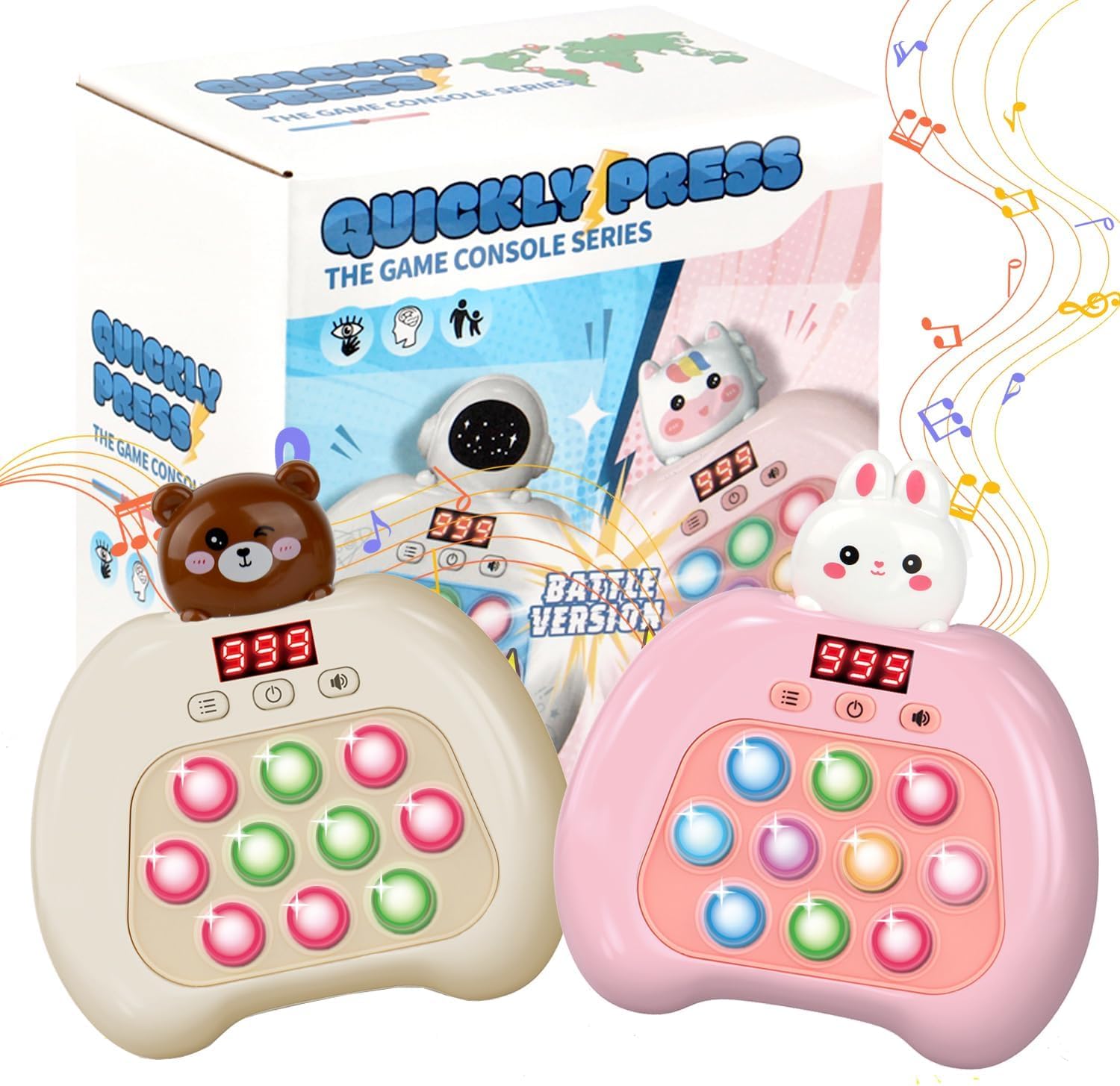 Fast Push Pop Fidget Toys for Kids, Handheld Puzzle Game with LED Screen & Multiplayer Mode, Sensory Toys for 3-12 Year Old Girls Boys, Fun Battle Gifts for Friends（Brown）