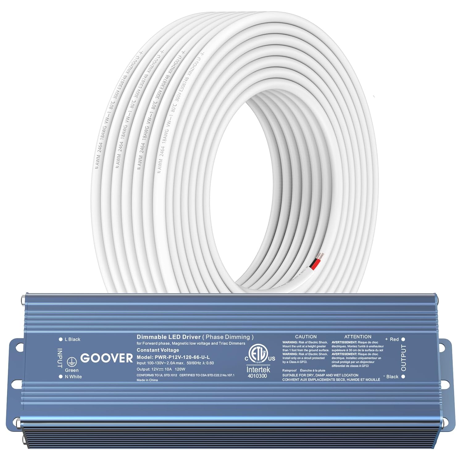 GOOVER 120W Triac Dimmable Driver,Power Supply,AC 120V to DC 12V with