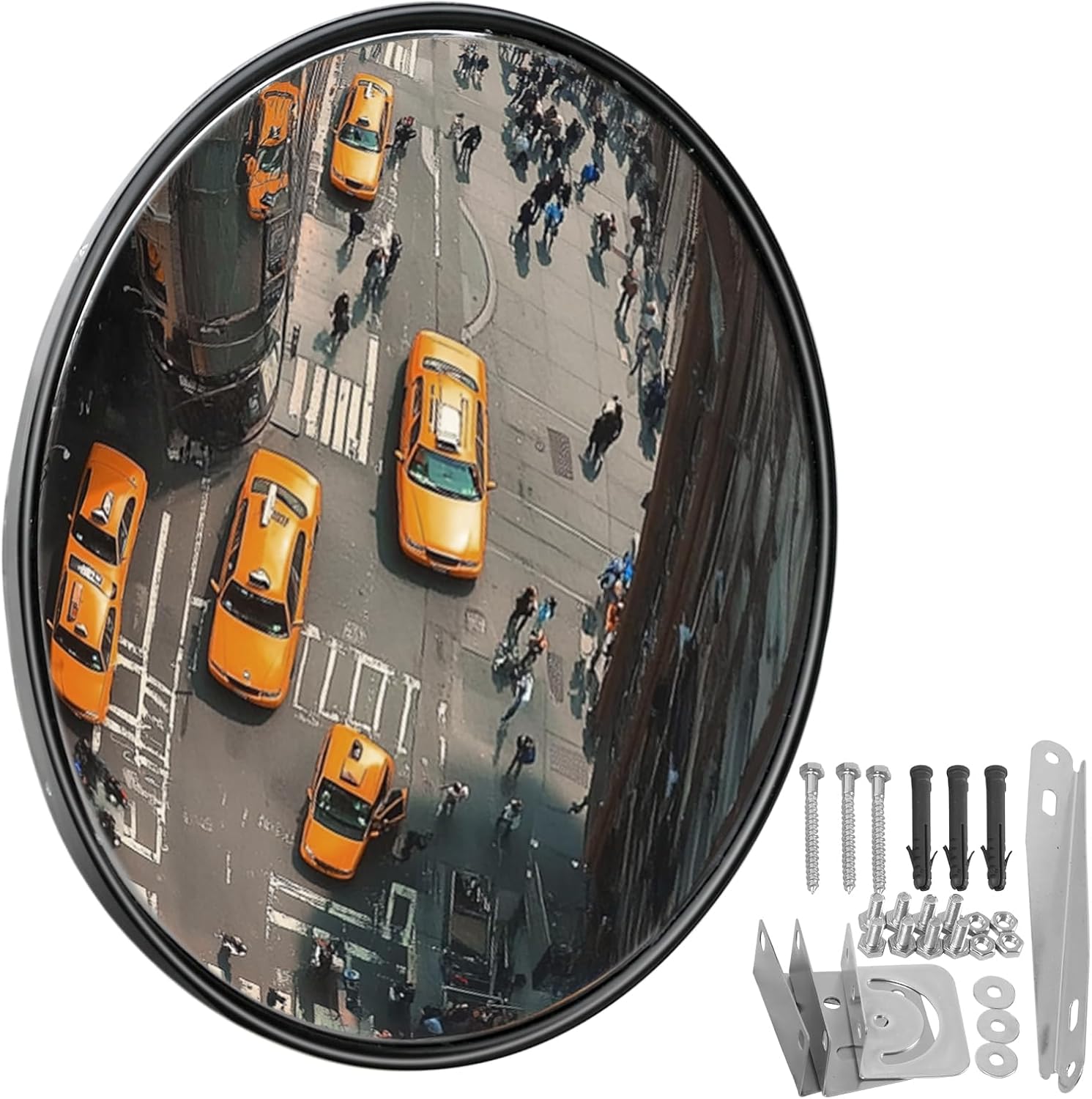 Convex Safety Mirror 24 Inch, Wide Angle Traffic Mirror with Wall Mount Bracket, 360° Panoramic View for Driveway, Garage, Parking Lot & Warehouse (Black)