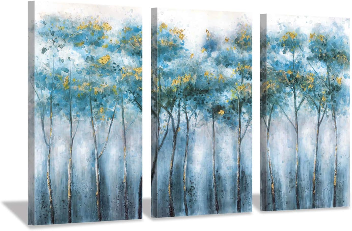 Blue Abstract Artwork Forest Pictures: Tree Landscape Painting on Canvas Wall Art for Living Rooms(16"x26"x3pcs)